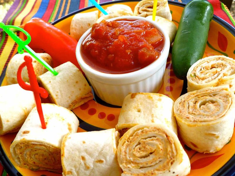 DIY Taco Rollups + Watermelon Cubes + Tortilla Chips + Salsa